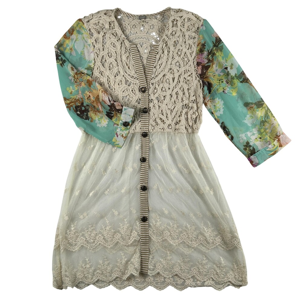 Gimmicks By BKE Kimono Top Womens Small Lace Floral Sheer Button Up Boho Crochet